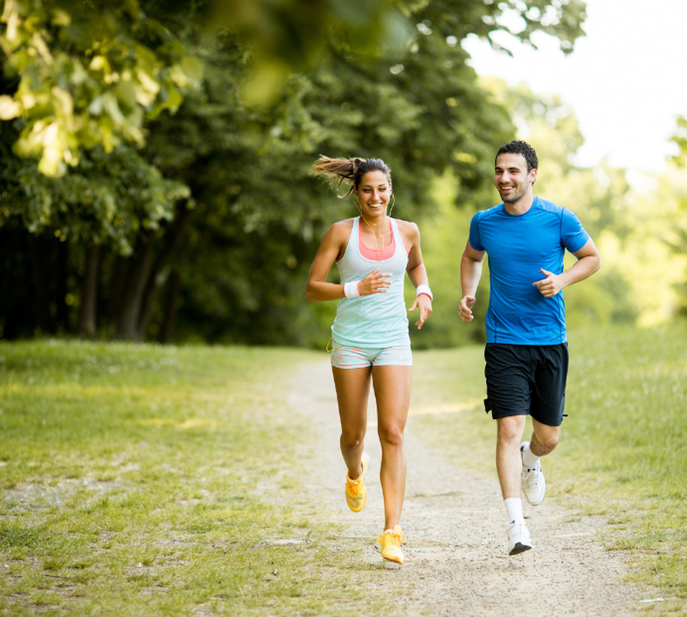 Man and woman running together
